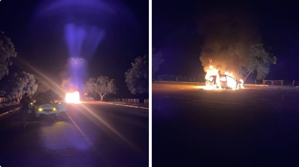 Acidente grave na saída para Peixe envolvendo três carros, sendo que um deles pegou fogo.